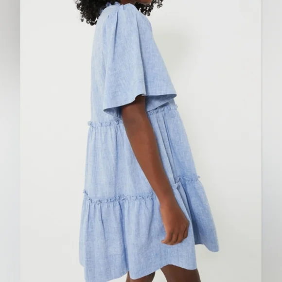 Tuckernuck Chambray Tiered Mini Dress With Flutter Sleeves Size XL - Picture 2 of 8